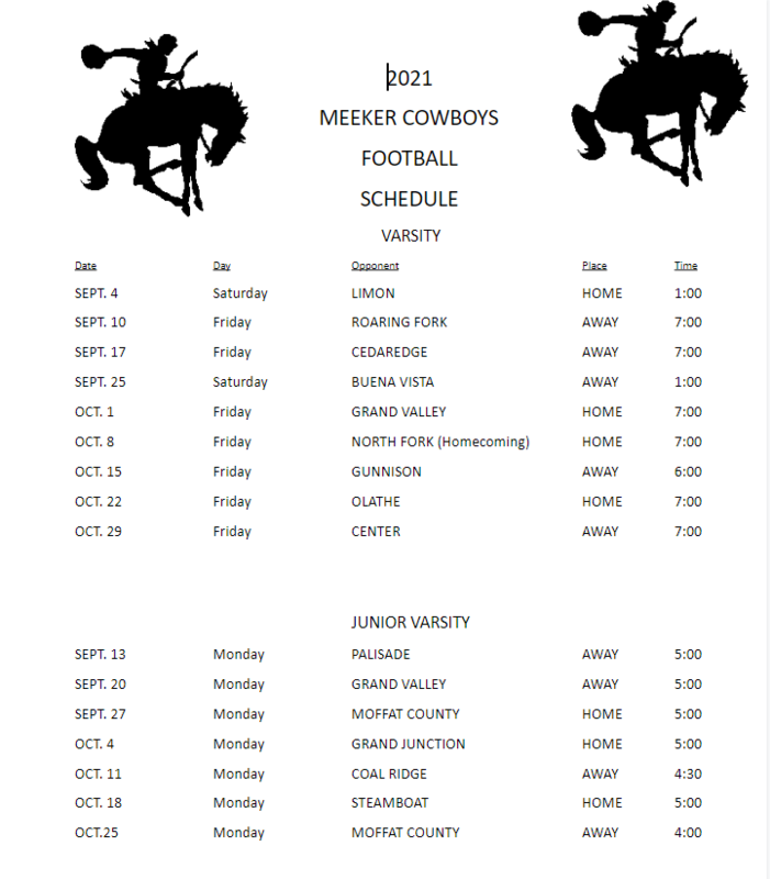 Updated Football Schedule Meeker High School
